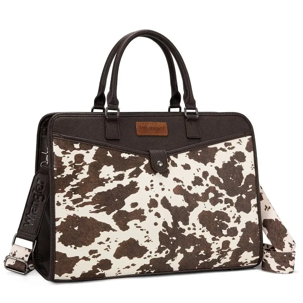 Wrangler Coffee Brown Cow Print Laptop/Multi-Use Briefcase Bag